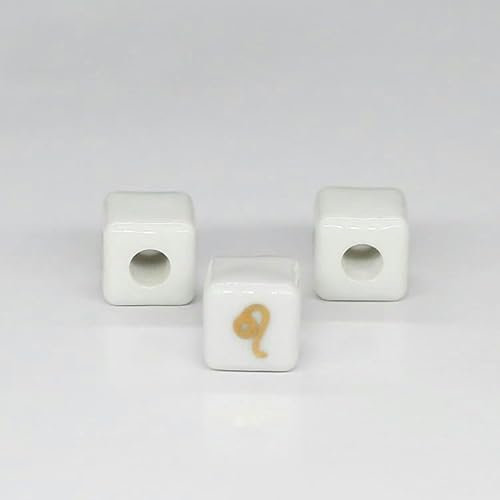 10 Stück 10 mm Würfelquadrate Zwölf Sternbilder Keramikperlen zur Armbandherstellung Porzellanperlen Abstandsperlen zum Basteln von Schmuckherstellung-Weiß & Löwe-10 x 0,4 cm