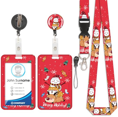 Viojrlly Weihnachts-Cartoon-Kartenhalter, Badge-Halter, abnehmbares Lanyard mit einziehbarem Clip für Visitenkarten, Türkarten, ID-Karten, etc.