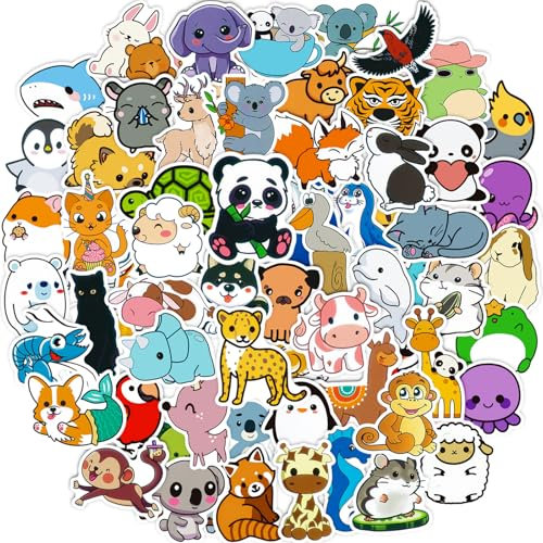 Sticker Tiere Cute 100 Stück Aufkleber Kinder, Schön Mix Tiere Aufkleber, Wasserdichte Vinyl Sticker für Scrapbook Trinkflaschen Journal Laptop Tagebuch Skateboard Notebook Hefte Tasse Macbook usw
