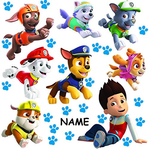 alles-meine.de GmbH große Wandsticker - Paw Patro. - Hunde - incl. Name - selbstklebend + wiederverwendbar + wasserfest - Aufkleber für Kinderzimmer - Wandtattoo/Sticker ..