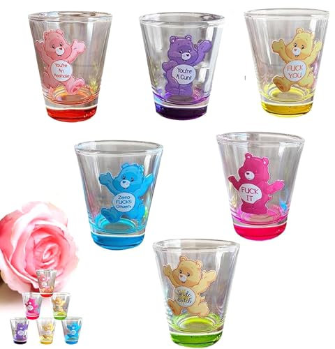 UZKWYKYC Care Bear Shot Glasses Swear, Love Bear Colored Cocktail Mug 6 piece Set, with Heavy Base for Cocktail, Whiskey, Travel, Bar, Perfect for Parties, Gatherings