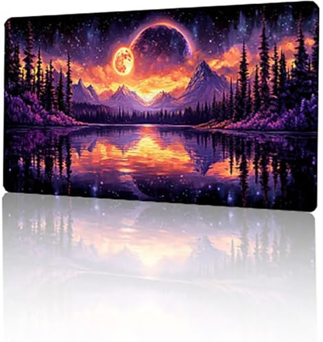 Violet Tapis de Souris Gaming XXL 1600x800x3mm, Lune Grand Tapis de Souris Gamer, Multifonction Tapis de Bureau, Mouse Pad à Bords Cousus, Base Antidérapante et Lmperméable sous-Mains Bureau T-3296