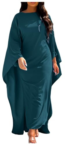 Vhersily 2025 Angebote - Muslimisches Hochzeitskleid aus weißem Satin für Frauen Hijab Frauen Muslim Baumwolle Kleider Und Schleier Lässiger Kaftan für Abaya, grün, XXL
