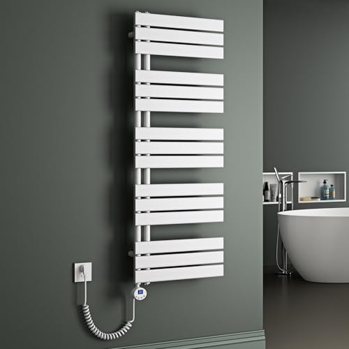 Mai & Mai Badheizkörper Badheizung Heizkörper Bad 131x50 cm in Weiß | Handtuchheizkörper Seitenanschluss, Handtuchhalter Handtuchwärmer mit Heizstab 1000W