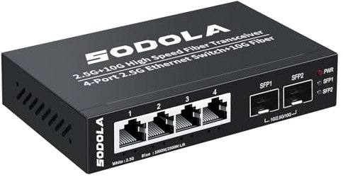 SODOLA 6 Port 2.5Gb Ethernet Switch, Multi-Gigabit Unmanaged Network Switch for Gaming Office Home NAS, PC, 4X 2.5GBASE-T Ports, 2X 10G SFP, Ethernet Splitter Plug & Play, Desktop or Wall Mount