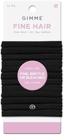 Gimme Beauty Fine Hair Elastic Bands - Slim-Fit Elastic Ties for Fine, Brittle, or Bleached Hair - No-Dent, Gentle-Grip Ponytail Holders for All-Day Comfort - 12 Pack, Black
