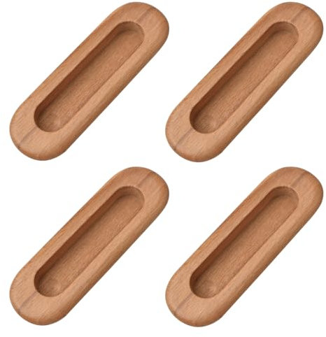 MOROBOR 4 tiradores ocultos ovalados de madera empotrados, diseño integrado, tiradores de madera para gabinete, tiradores de puerta corredera de armario para puerta corredera de granero