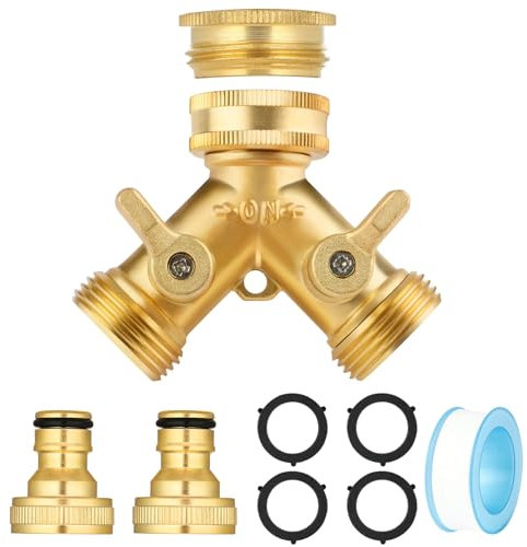 Flintronic Adaptador de Divisor de Grifo 2 Vías, Conector de Válvula en Forma de Y, 3/4 Estándar Europeo de 2 Vías Válvula Encendido/Apagado, con 2 Salidas de 3/4, Golden