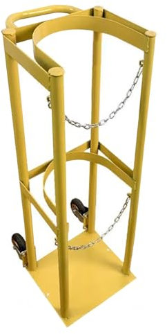 Carretilla de transporte de oxígeno médico de 1 m de altura con ruedas, cadena y asa ajustables, portátil para transportar una sola botella de CO2 en clínicas domésticas, fácil de maniobrar (amarilla,