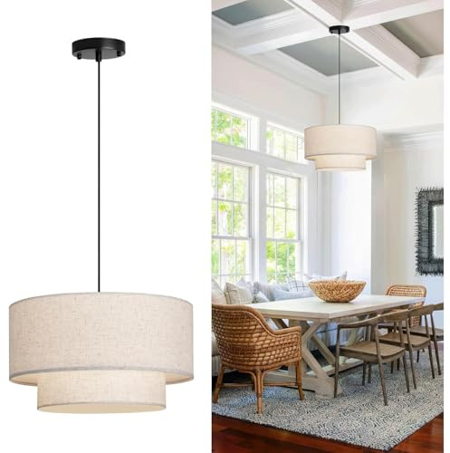 AIAO Pendelleuchte Wabi Sabi Stil Pendelleuchte E27Hängelampe Wohnzimmerlampe Dual Layer Stoff Esszimmer Lampen For Küchenlampe Schlafzimmer Nordic Hängelampe Esstisch Hängeleuchte(Taupe,40CM)