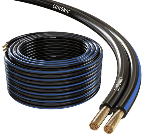 Lumonic Cavi per altoparlanti | 10m Nero | 2x 4mm² CCA | Marcatura blu Cavo per diffusori HiFi | Linea audio doppia
