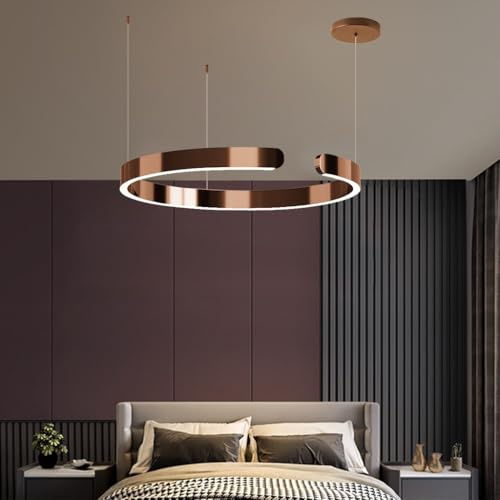 JINWELL LED Ring Pendelleuchte Treppe Modern Dimmbar Hängeleuchte Wohnzimmerlamp Metall Galvanisieren Höhenverstellbar Lampen For Esstisch Schlafzimmer Küche Esszimmer Hängelampe(Rose gold,40CM)