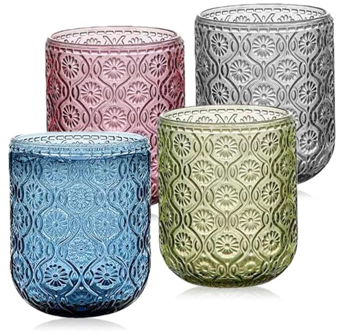 PORFOYO Trinkgläser Set Bunt, Gläser Set Bunte 4 Teilig, 260ml Farbig Wassergläser, Saftgläser, Trinkgläser Bunt für Wasser, Drink, Saft, Party, Garten, Spülmaschinenfest