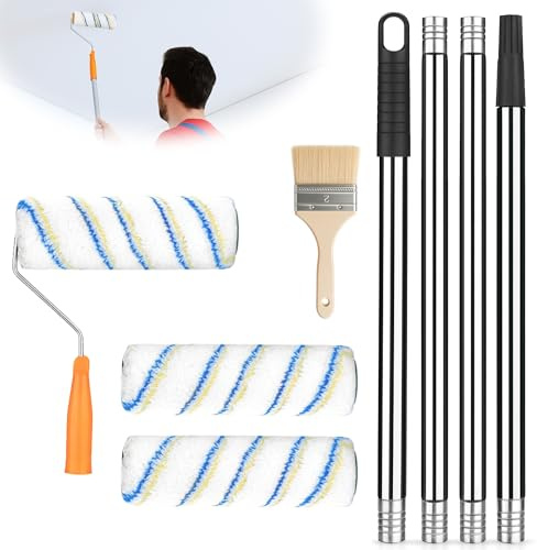 Färgrullare, teleskopstång, målarrulle, set: färgrulle med 30–180 cm förlängningsstång och 3 färgrullar, målarset för tak, väggfärg