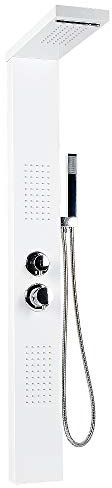 Belfoyer Colonne de Douche 130 cm｜Panneau de Douche 4 Fonctions (Pluie, Cascade, Jets Massage, Douchette)｜Colonne de Douche avec Mitigeur, Corps Inox, Installation Facile-Blanc