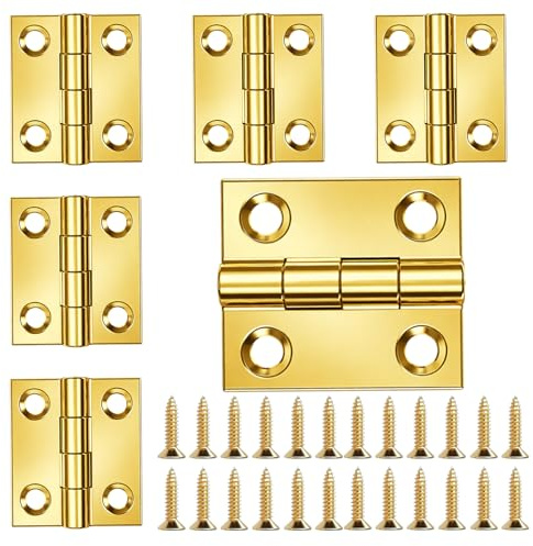 TIESOME 6 Pcs Small Hinges for Wood, 1 Inch Brass Mini Hinges for Crafts, Folding Gold Cabinet Hinge with Mounting Screws for Jewellery Box, Drawer, Door, Closet, Wooden Case, Furniture