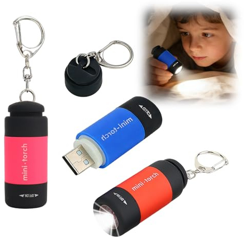 ingoodtle 3 Pack Mini Keyring Torch Rechargeable USB Keychain Flashlight | Portable Small EDC Key Ring Torches Pocket Led Super Bright for Outdoor Camping Hiking and Emergency Lighting
