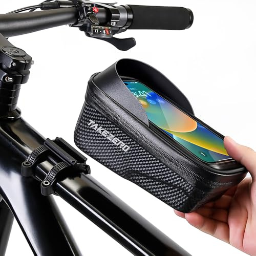 Fahrrad Rahmentasche Wasserdicht Oberrohrtasche, Handytasche Fahrrad mit Touchscreen, 3D Eva Hartschale Fahrradtasche für Smartphones bis 7 Zoll (Schwarz-Mount)