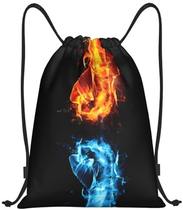 ZHAOUR Verstellbarer Rucksack mit Kordelzug, Motiv: Eis- und Feuerboxen, Schwarz , S, Klassisch | Fitnessstudio, Reisen, Sport, Strand, Schwimmen, Einkaufen, Yoga, String, Reisen, Handgepäck, Camping, Wandern