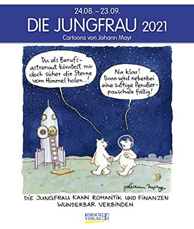 Jungfrau 2021: Sternzeichenkalender-Cartoonkalender als Wandkalender im Format 19 x 24 cm.