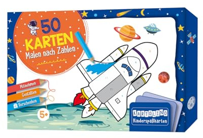 50 Karten Malen nach Zahlen - Weltraum: Mitnehmen, gestalten, verschenken (KARTOLINO Kinderspaßkarten)