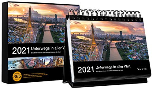 Tischkalender Unterwegs in aller Welt 2021: 365-Tage Spiralaufsteller in Geschenkbox