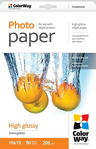Papel Fotografico ColorWay brillante 200 g/m², 10х15 50 sht PG2000504R para Imprimir imágenes ricas y claras con alto nivel de detalle; gráficos de interiores; portafolio; carteles; señales; imágenes fotorrealistas; calendario de fotos; productos promocionales de calidad fotográfica