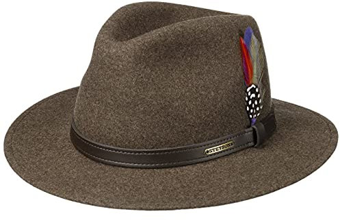 Stetson Powell Traveller Herrenhut Filzhut für Herren Wollfilzhut mit Lederband Sommer Winter (L (58-59 cm) - braun)