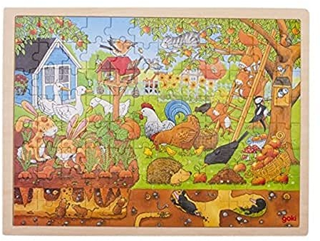 Goki 57743 Einlegepuzzle Unser Garten aus Holz, 96-teilig