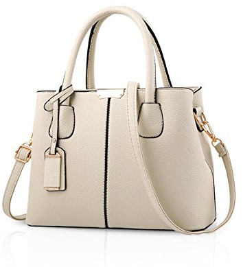 NICOLE&DORIS Damen Handtaschen Elegant Schultertasche PU Leder Umhängetasche Mittelgroß Tote Handtasche mit Vielen Fächern Weiß