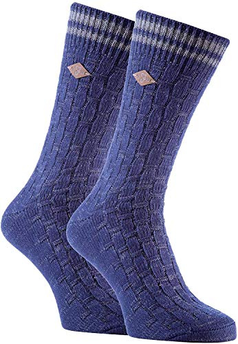 Farah - 2 Pack Mens 1920 Thick Cotton Rich Earthy Colours Chunky Knitted Formal Boot Socks (6-11 UK, 04 Medieval Blue)