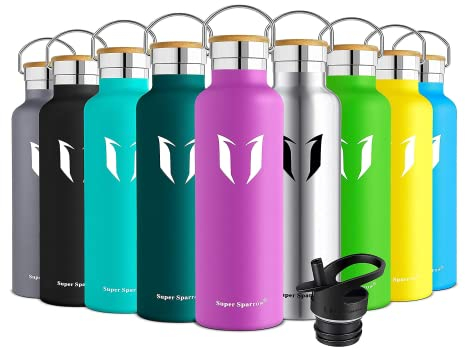 Super Sparrow Botella Agua Acero Inoxidable - Botella Agua Niños - 1L - Botella Termica Boca Estándar - Sin BPA, para Niños & Adultos, Deporte, Oficina, Yoga, Ciclismo