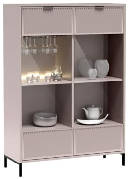 Vitrine Highboard mit Schubladen inkl. Weinglashalter 2 Farben Auswahl LOFT - Serie Cashmere Creme