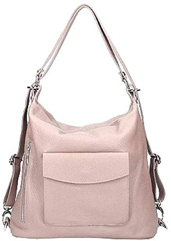 Bottega Carele Borsa Donna a spalla trasformabile in Zaino in vera pelle made in Italy BC251 (Rosa Cipria)