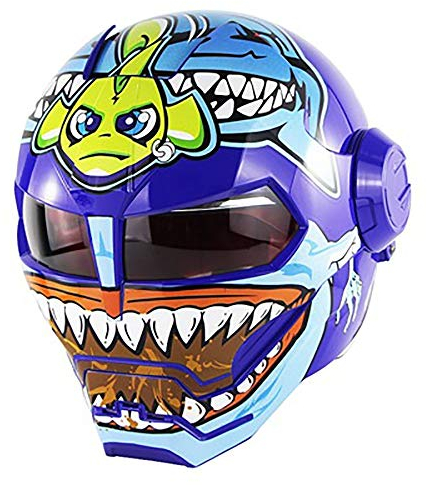 MTTKTTBD Personality Motorradhelm Integralhelm,Confortable Motocrosshelme Fullface Helm für Scooter Moped Cruiser Damen Herren,Iron Man Klapphelme mit Visier