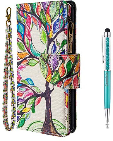 Grandoin für Samsung Galaxy S10 Hülle, Handyhülle im Brieftasche-Stil, Handytasche PU Leder Reißverschluss Klappbarer Flip Cover Bunte Muster Case Schutzhülle (Baum)