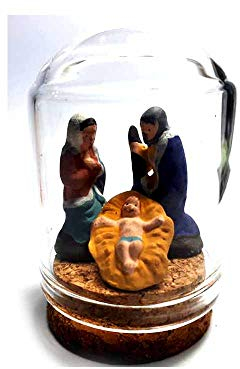 Sie erhalten 1 Stück Krippe komplett in Glocke Miniatur Glas Höhe 5 cm Durchmesser 3,5 cm Korksockel mit Krippe Terrakotta 3,5 cm Maria Josef Jesus Krippenfiguren Marc Geschenk Schlüsselanhänger