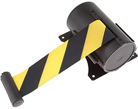 Amagogo 2m Wandmontage Stanchion Queue Barrier Extended Retractable Belt - Weiße rote Streifen - Gelbe schwarze streifen