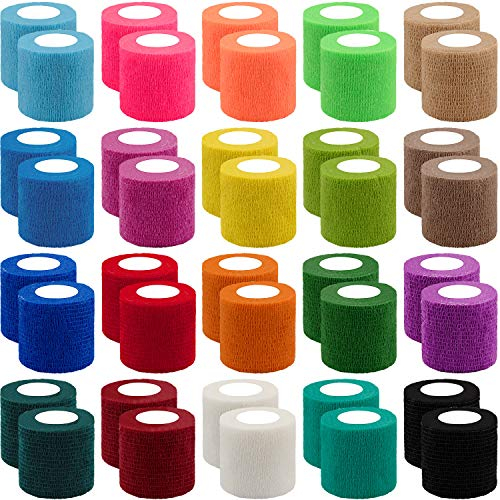 BQTQ 40 Rollen Selbsthaftende Bandage Selbstklebender Verban Haftbandage Selbstklebend Fixierverband Elastische Selbsthaftende Bandage Selbsthaftende Cohesive Bandage (20 Farbe, 5 cm x 4,5 m)