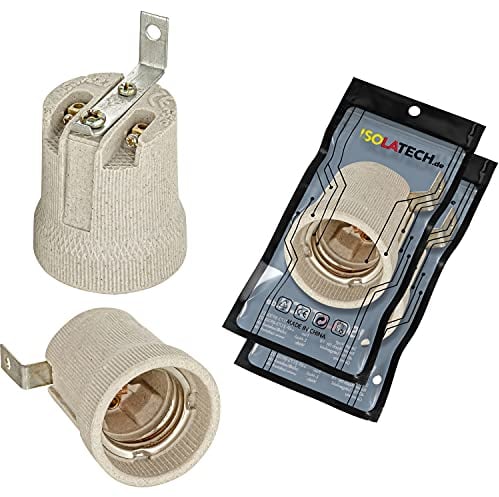 ISOLATECH 2pcs E27 gris zócalo de cerámica con soporte de montaje/soporte exterior (max.250V/4A) bombilla para el hogar instalación en el techo baño cocina nevera zócalo soporte de montaje