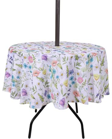 SUQ I OME Patio Outdoor Tablecloth with Umbrella Hole and Zipper,Garden Tablecloth for Host Backyard Parties, BBQs,Family Gatherings(Flora,60'' Round with Zipper)