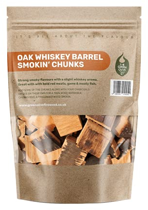 Green Olive Firewood - Wood Chunks for smoking, 5L - bbq wood chunks Ideal for use In BBQ's or Smokers - Flavoured large smoking chips, for smoking meat, fish and even vegetables - Whiskey