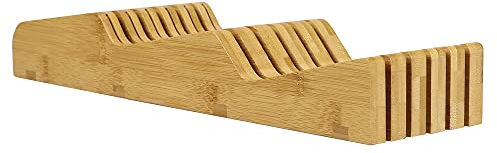 Home Basics Moderner Bambus-Messerblock mit Wellen, horizontal in der Schublade, natürlich | speichert 6 Messer sicher abdeckende Spitze des Messers | Theke oder Schublade verwenden