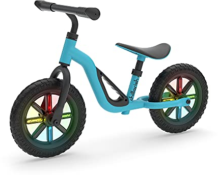 Chillafish Charlie Glow Balance Bike - Sky Blue | Kids Cycle with Light-up Wheels | Carry Handle | Adjustable Seat & Handlebar | Toddlers 18-48 Months