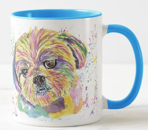 Vixar Shih Tzu Hund Aquarell Regenbogen Kunst Farbige Tasse Geschenk Geburtstag Arbeit Büro Weihnachten Tee Kaffee (L Blau)