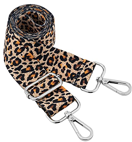 Silver Buckle Wide Shoulder Strap Adjustable Replacement Belt Crossbody Canvas Bag Handbag((3.5CM) Leopard2)