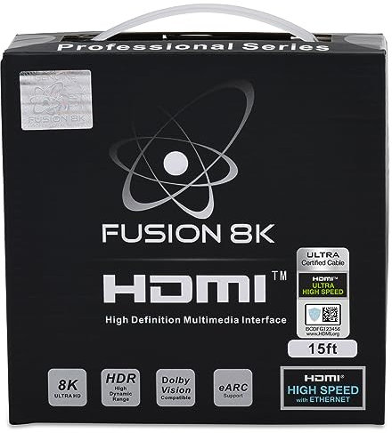 Fusion8K Cable HDMI 2.1 compatible con 8K @60Hz y 4K @120Hz compatible con todos los televisores, BluRay, Xbox Series X, PS5 (15 pies)