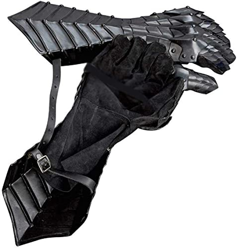 TUBAZ Schwarze antike Nazgul Stulpenhandschuhe aus Stahl, mittelalterliche Rüstung, Handschuhe ~ Kreuzritter LARP Stulpen, Schwarz, 16 long