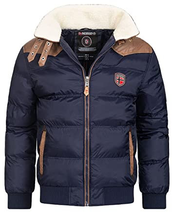Geographical Norway Abramovitch Men - Manteau Chaud Fourrure Automne Hiver - Veste Chaude Homme Blouson Manches Longues Coupe Vent Parka Style - Cadeau Ideal Hommes (Marine 3XL-Taille 6)
