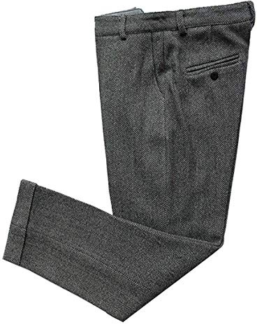 AeoTeokey Herren Anzughose Fischgrätenmuster Tweed Kleid Vintage Hose Casual Dicke Wolle Plissee Front, grau, 36 W/34 L